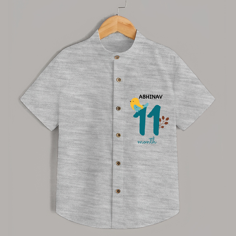 Celebrate The 11th Month Birthday with Custom Shirt, Personalized with your Baby's name - GREY MELANGE - 0 - 6 Months Old (Chest 21")