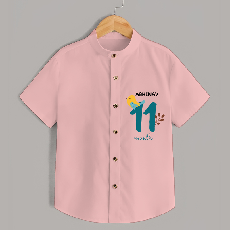 Celebrate The 11th Month Birthday with Custom Shirt, Personalized with your Baby's name - PEACH - 0 - 6 Months Old (Chest 21")