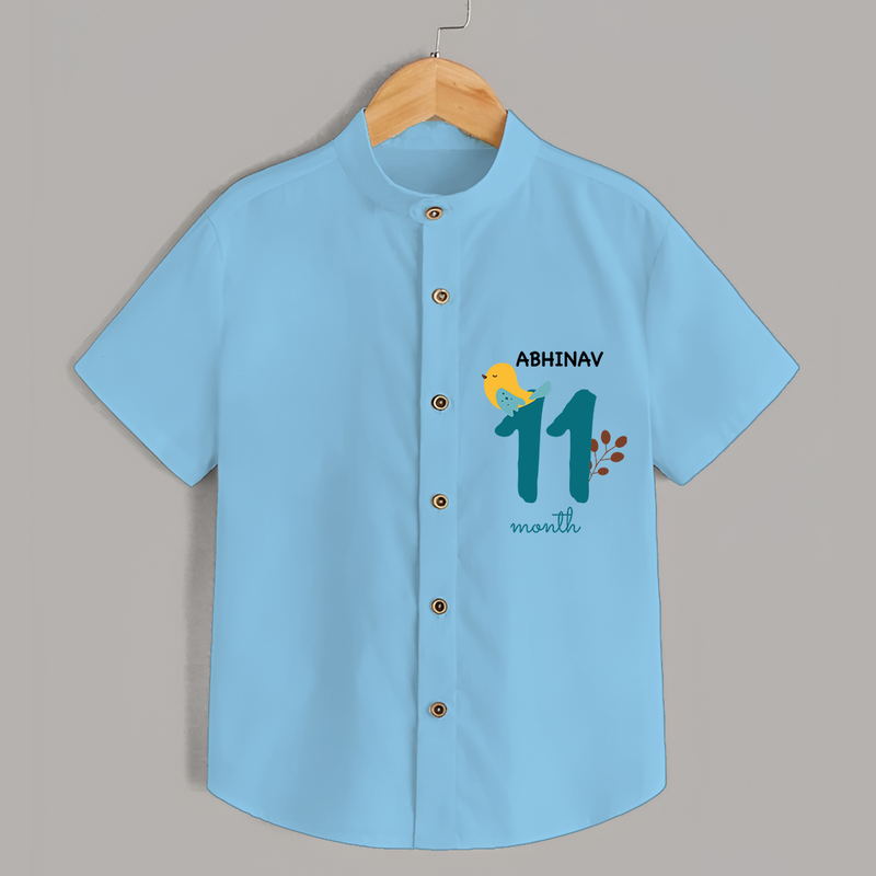 Celebrate The 11th Month Birthday with Custom Shirt, Personalized with your Baby's name - SKY BLUE - 0 - 6 Months Old (Chest 21")