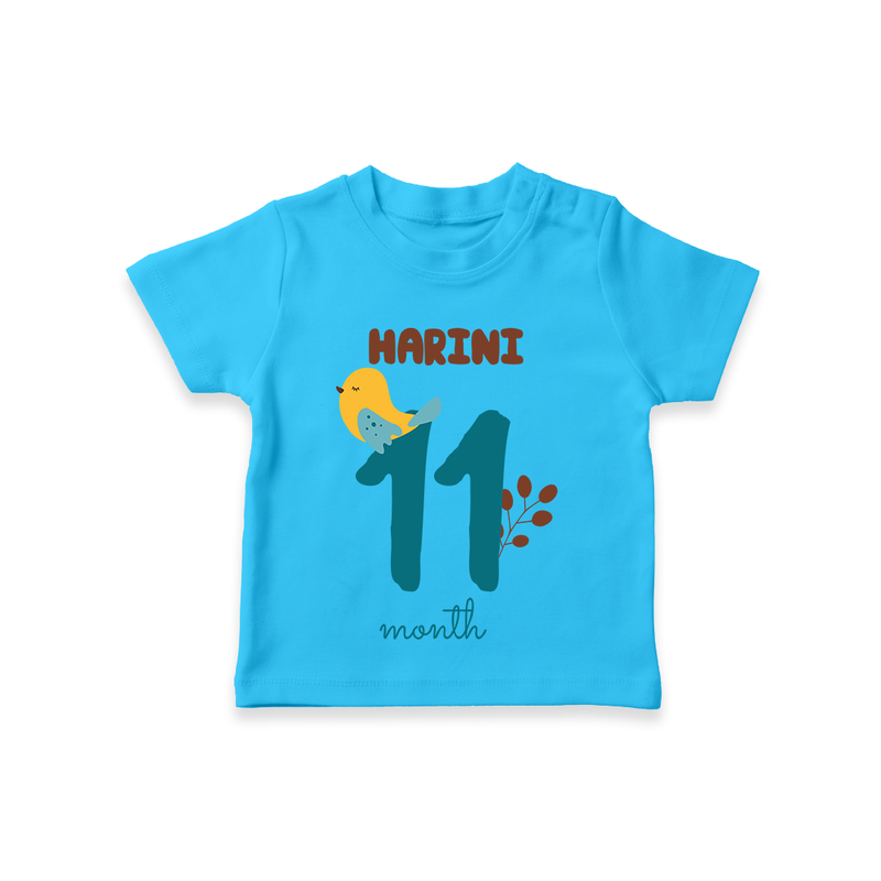 Celebrate The 11th Month Birthday Custom T-Shirt, Personalized with your Baby's name - SKY BLUE - 0 - 5 Months Old (Chest 17")