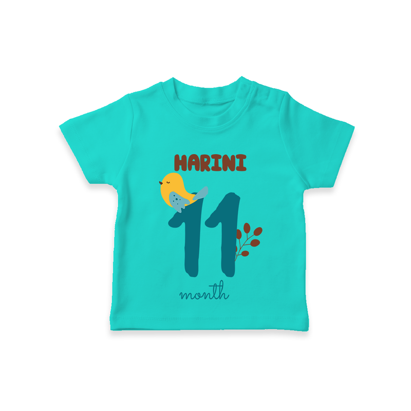 Celebrate The 11th Month Birthday Custom T-Shirt, Personalized with your Baby's name - TEAL - 0 - 5 Months Old (Chest 17")