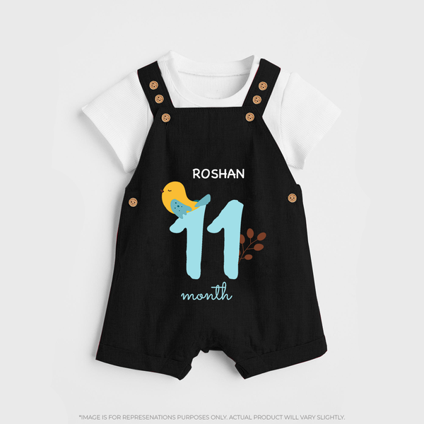 Celebrate Your Baby's Eleventh Month With Our Uniquely Customized Baby Dungaree Set, Designed For Precious Moments - BLACK - 0 - 5 Months Old (Chest 18")