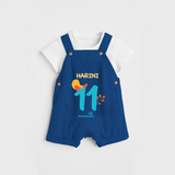 Celebrate The 11th Month Birthday Custom Dungaree, Personalized with your Baby's name - COBALT BLUE - 0 - 5 Months Old (Chest 17")