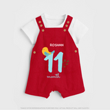 Celebrate Your Baby's Eleventh Month With Our Uniquely Customized Baby Dungaree Set, Designed For Precious Moments - RED - 0 - 5 Months Old (Chest 18")