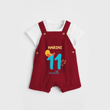 Celebrate The 11th Month Birthday Custom Dungaree, Personalized with your Baby's name - RED - 0 - 5 Months Old (Chest 17")