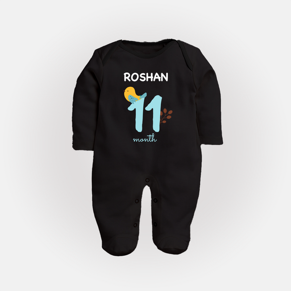 11 Month Old Baby Clothing | Custom Full Sleeve Bodysuit/ Sleep Suit/ Jumpsuit Design | Ideal for Gifting - BLACK - New Born (Chest 7.5")
