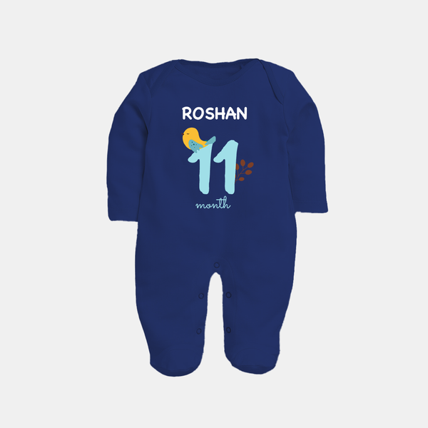 11 Month Old Baby Clothing | Custom Full Sleeve Bodysuit/ Sleep Suit/ Jumpsuit Design | Ideal for Gifting - NAVY BLUE - New Born (Chest 7.5")