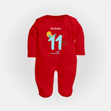 Celebrate Your Baby's Eleventh Month With Our Uniquely Customized Baby Sleep Suit, Designed For Precious Moments - RED - New Born (Chest 7.5")