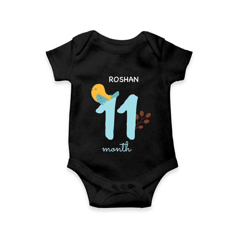 Celebrate Your Baby's Eleventh Month With Our Uniquely Customized Baby Romper, Designed For Precious Moments - BLACK - 0 - 3 Months Old (Chest 16")