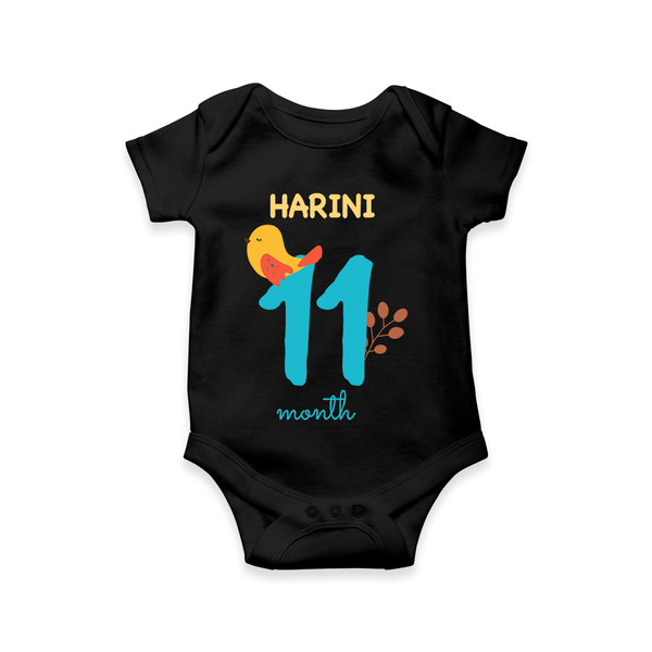 Celebrate The 11th Month Birthday Custom Romper, Personalized with your Baby's name - BLACK - 0 - 3 Months Old (Chest 16")