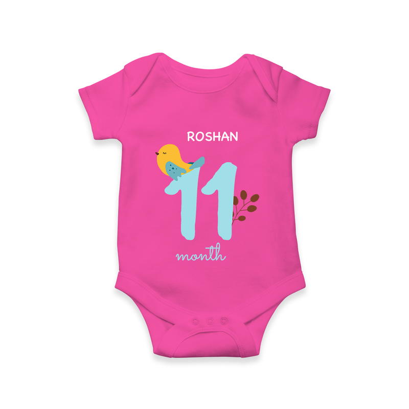 Celebrate Your Baby's Eleventh Month With Our Uniquely Customized Baby Romper, Designed For Precious Moments - HOT PINK - 0 - 3 Months Old (Chest 16")