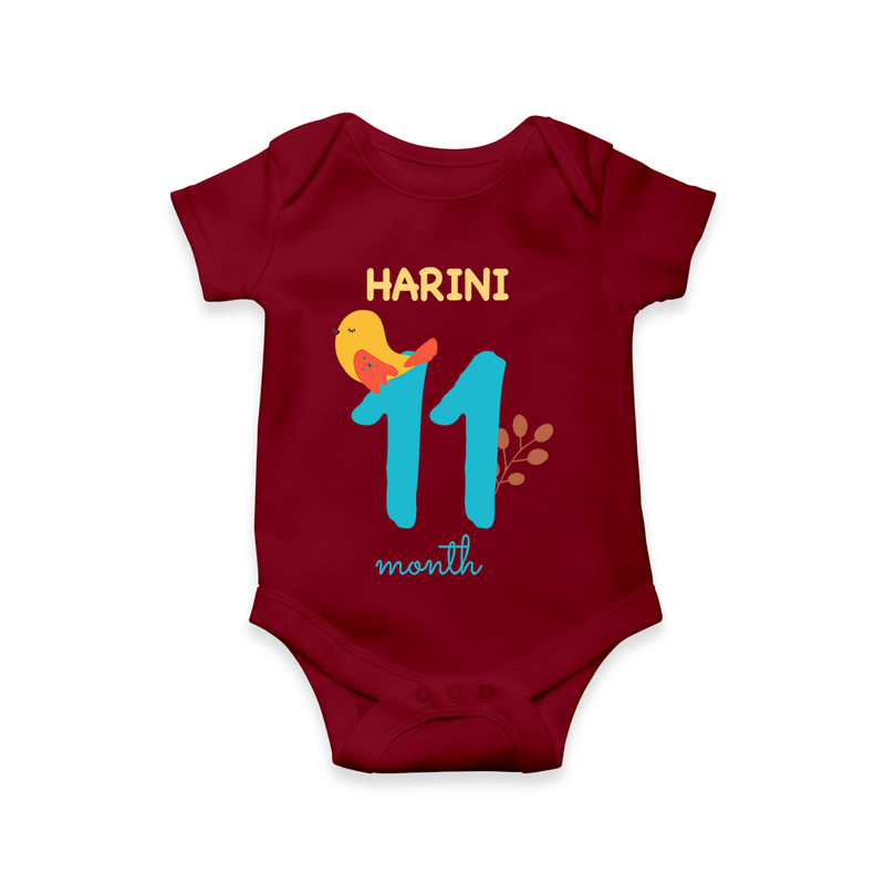 Celebrate The 11th Month Birthday Custom Romper, Personalized with your Baby's name - MAROON - 0 - 3 Months Old (Chest 16")