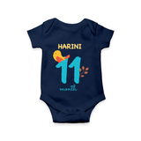 Celebrate The 11th Month Birthday Custom Romper, Personalized with your Baby's name - NAVY BLUE - 0 - 3 Months Old (Chest 16")