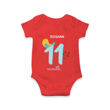 Celebrate Your Baby's Eleventh Month With Our Uniquely Customized Baby Romper, Designed For Precious Moments - RED - 0 - 3 Months Old (Chest 16")