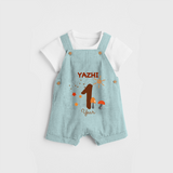 Celebrate The One year Birthday Custom Dungaree, Personalized with your Baby's name - ARCTIC BLUE - 0 - 5 Months Old (Chest 17")