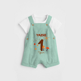 Celebrate The One year Birthday Custom Dungaree, Personalized with your Baby's name - LIGHT GREEN - 0 - 5 Months Old (Chest 17")