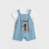 Celebrate The One year Birthday Custom Dungaree, Personalized with your Baby's name - SKY BLUE - 0 - 5 Months Old (Chest 17")