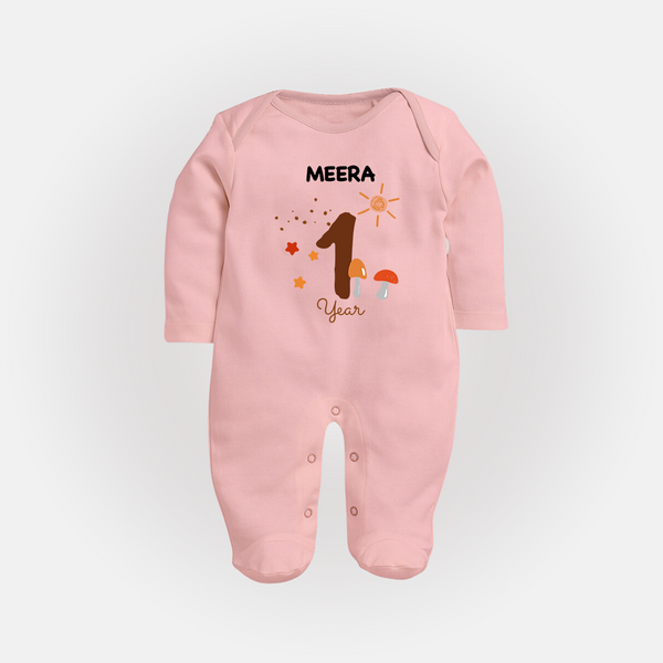 1 Year Old Baby Clothing | Custom Full Sleeve Bodysuit/ Sleep Suit/ Jumpsuit Design | Ideal for Gifting - BABY PINK - New Born (Chest 7.5")