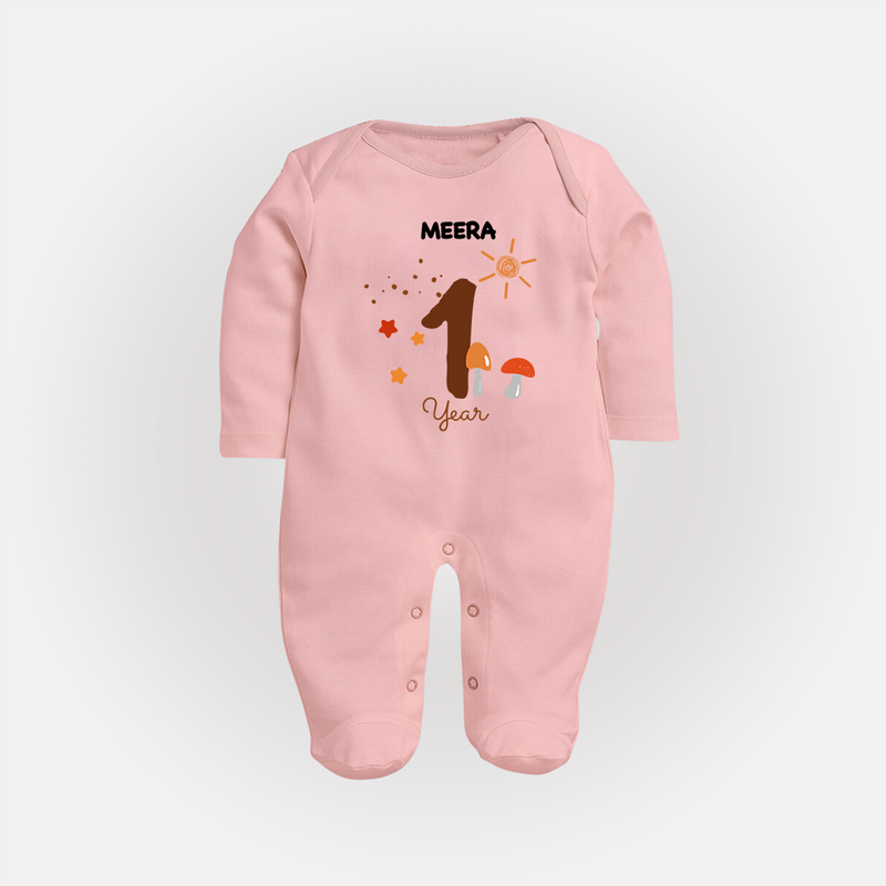 Celebrate Your Baby's First year Birthday With Our Uniquely Customized Baby Sleep Suit, Designed For Precious Moments - BABY PINK - New Born (Chest 7.5")