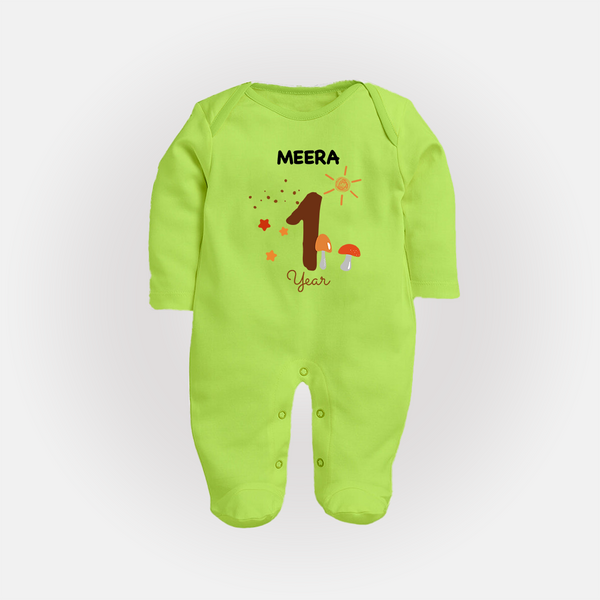 1 Year Old Baby Clothing | Custom Full Sleeve Bodysuit/ Sleep Suit/ Jumpsuit Design | Ideal for Gifting - LIME GREEN - New Born (Chest 7.5")