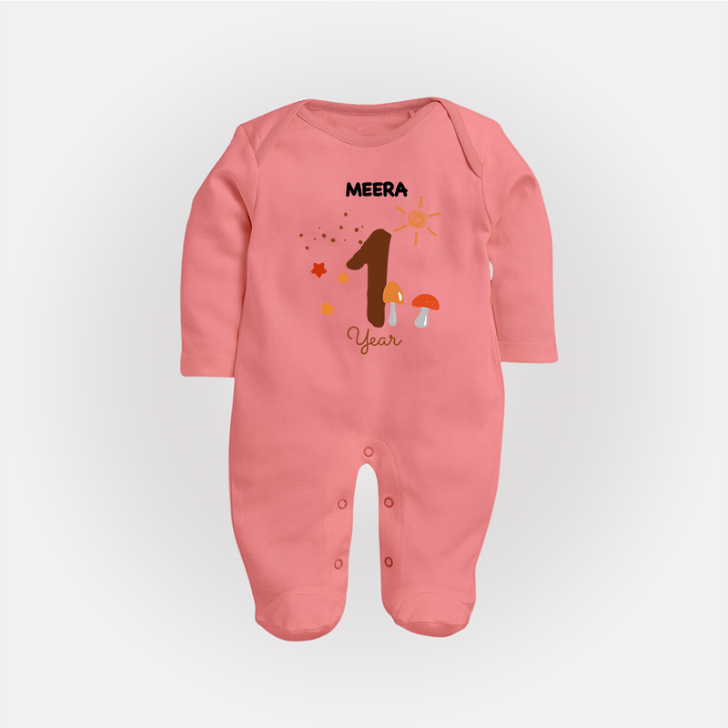 Celebrate Your Baby's First year Birthday With Our Uniquely Customized Baby Sleep Suit, Designed For Precious Moments - PEACH - New Born (Chest 7.5")