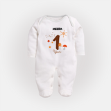 Celebrate Your Baby's First year Birthday With Our Uniquely Customized Baby Sleep Suit, Designed For Precious Moments - WHITE - New Born (Chest 7.5")