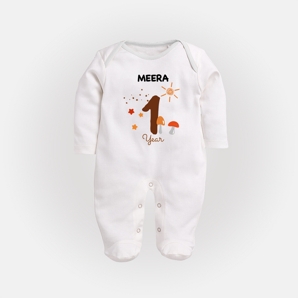 1 Year Old Baby Clothing | Custom Full Sleeve Bodysuit/ Sleep Suit/ Jumpsuit Design | Ideal for Gifting - WHITE - New Born (Chest 7.5")