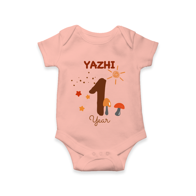 Celebrate The 12th Month Birthday Custom Romper, Personalized with your Baby's name - PEACH - 0 - 3 Months Old (Chest 16")