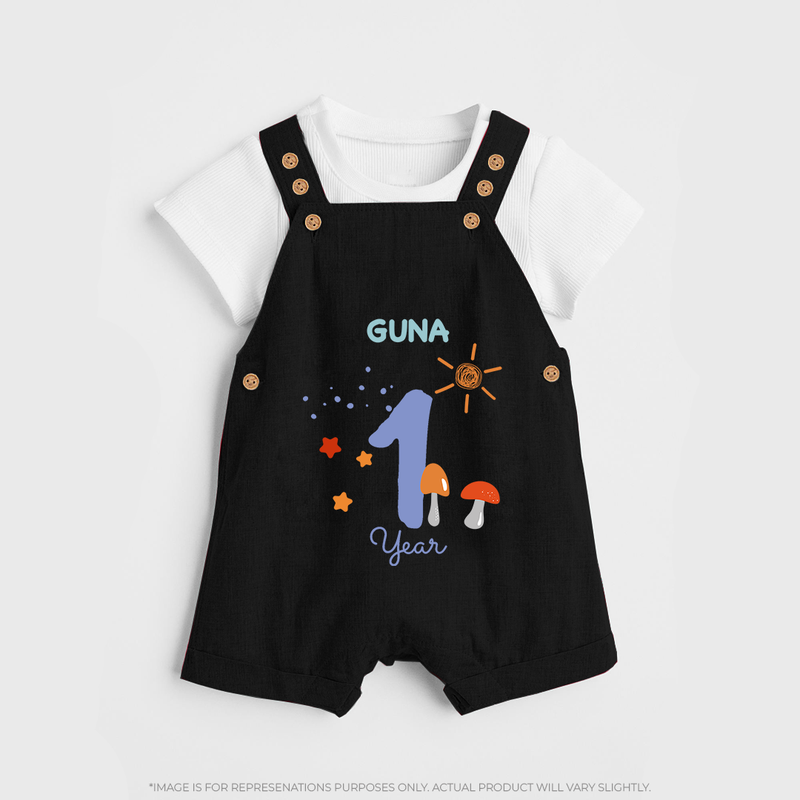 1 Year Old Baby Clothing | Custom Dungaree Set Design | Ideal for Gifting - BLACK - 0 - 5 Months Old (Chest 18")