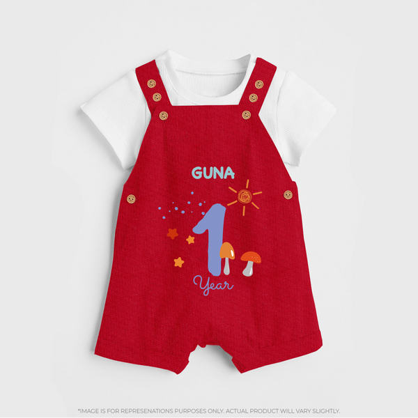 1 Year Old Baby Clothing | Custom Dungaree Set Design | Ideal for Gifting - RED - 0 - 5 Months Old (Chest 18")