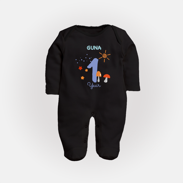 1 Year Old Baby Clothing | Custom Full Sleeve Bodysuit/ Sleep Suit/ Jumpsuit Design | Ideal for Gifting - BLACK - New Born (Chest 7.5")