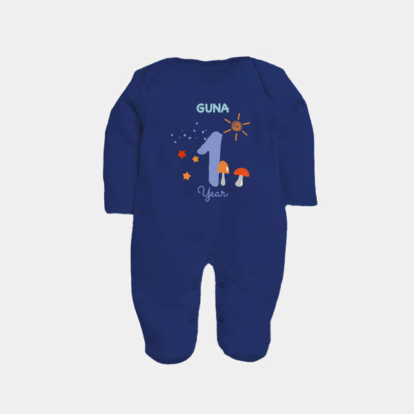 1 Year Old Baby Clothing | Custom Full Sleeve Bodysuit/ Sleep Suit/ Jumpsuit Design | Ideal for Gifting - NAVY BLUE - New Born (Chest 7.5")