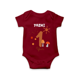 Celebrate The 12th Month Birthday Custom Romper, Personalized with your Baby's name - MAROON - 0 - 3 Months Old (Chest 16")