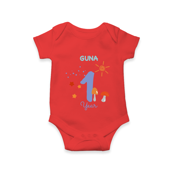 1 Year Old Baby Clothing | Custom Romper/Onesie Design | Ideal for Gifting - RED - New Born (Chest 14")
