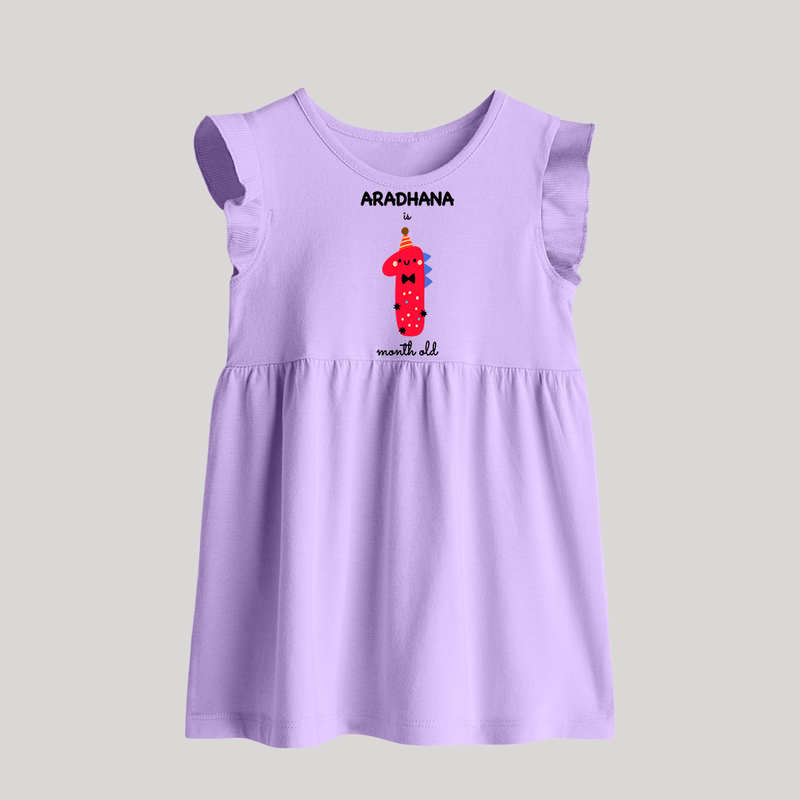 Milestone Baby Frock for 1st Month | Soft Cotton Personalized Baby Frock | Unisex Design - LILAC - 0 - 3 Months Old (Chest 17")