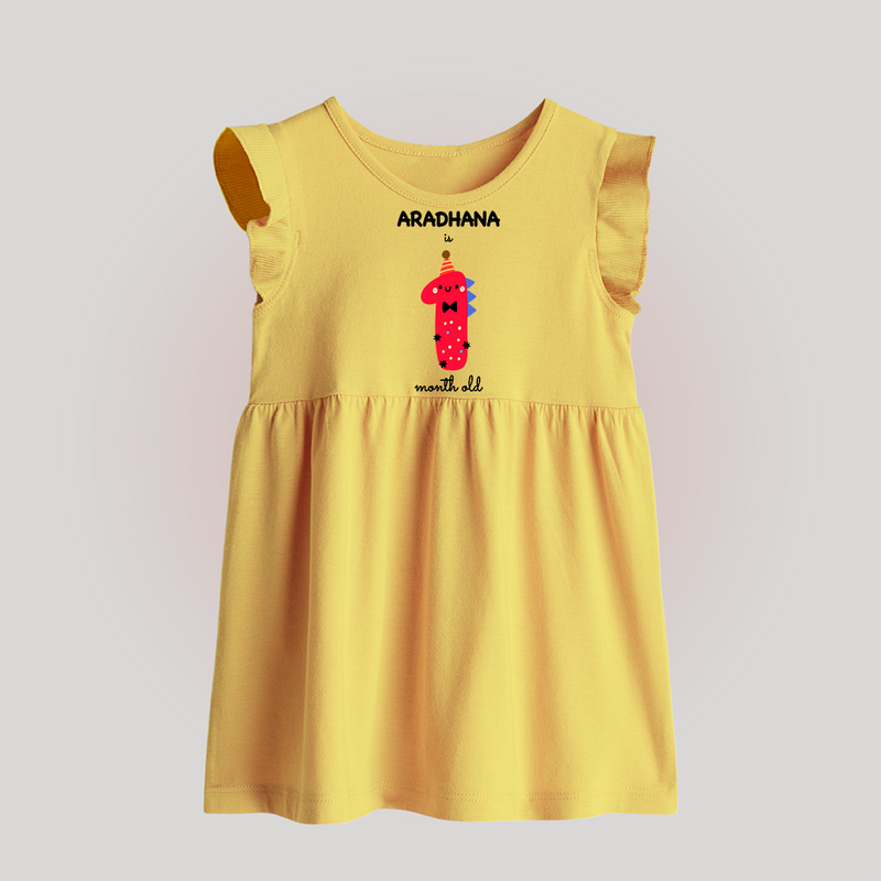 Milestone Baby Frock for 1st Month | Soft Cotton Personalized Baby Frock | Unisex Design - PASTEL YELLOW - 0 - 3 Months Old (Chest 17")