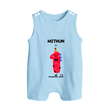 Milestone Romper Suit/ Sleeveless Romper for 1st Month | Soft Cotton Personalized Romper Suit/ Sleeveless Romper | Unisex Design - BABY BLUE - 0 - 5 Months Old (Chest 18")