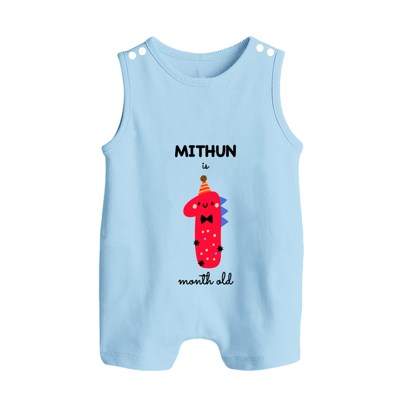 Milestone Romper Suit/ Sleeveless Romper for 1st Month | Soft Cotton Personalized Romper Suit/ Sleeveless Romper | Unisex Design - BABY BLUE - 0 - 5 Months Old (Chest 18")