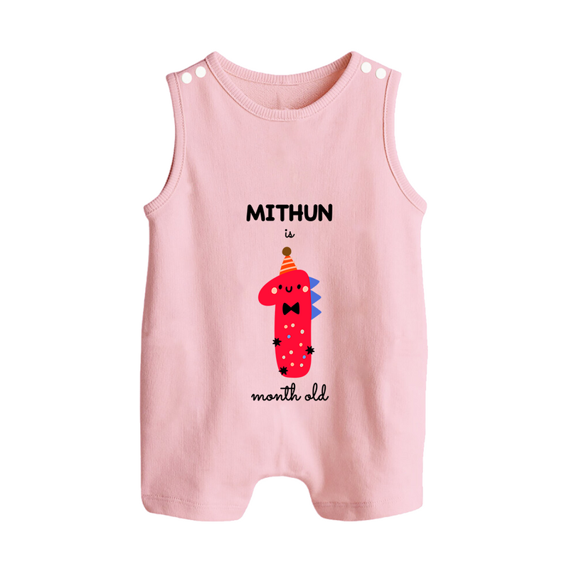Milestone Romper Suit/ Sleeveless Romper for 1st Month | Soft Cotton Personalized Romper Suit/ Sleeveless Romper | Unisex Design - BABY PINK - 0 - 5 Months Old (Chest 18")