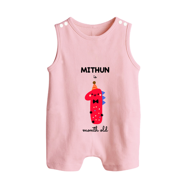 Milestone Romper Suit/ Sleeveless Romper for 1st Month | Soft Cotton Personalized Romper Suit/ Sleeveless Romper | Unisex Design - BABY PINK - 0 - 5 Months Old (Chest 18")