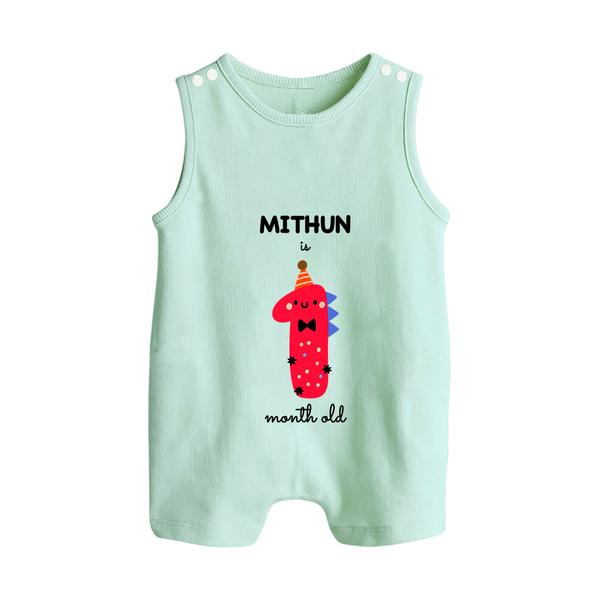 Milestone Romper Suit/ Sleeveless Romper for 1st Month | Soft Cotton Personalized Romper Suit/ Sleeveless Romper | Unisex Design - MINT GREEN - 0 - 5 Months Old (Chest 18")