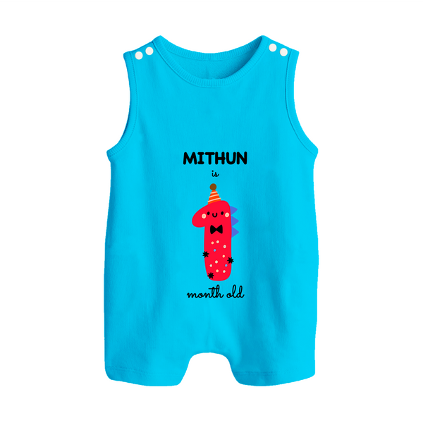 Milestone Romper Suit/ Sleeveless Romper for 1st Month | Soft Cotton Personalized Romper Suit/ Sleeveless Romper | Unisex Design - SKY BLUE - 0 - 5 Months Old (Chest 18")