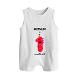 Milestone Romper Suit/ Sleeveless Romper for 1st Month | Soft Cotton Personalized Romper Suit/ Sleeveless Romper | Unisex Design - WHITE - 0 - 5 Months Old (Chest 18")