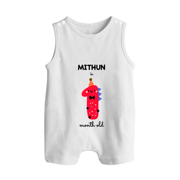 Milestone Romper Suit/ Sleeveless Romper for 1st Month | Soft Cotton Personalized Romper Suit/ Sleeveless Romper | Unisex Design - WHITE - 0 - 5 Months Old (Chest 18")