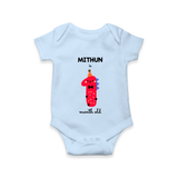 Milestone Romper for 1st Month | Soft Cotton Personalized Romper/Onesie | Unisex Design - BABY BLUE - New Born (Chest 14")