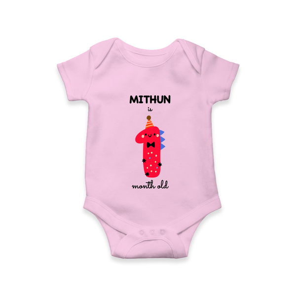 Milestone Romper for 1st Month | Soft Cotton Personalized Romper/Onesie | Unisex Design - BABY PINK - New Born (Chest 14")