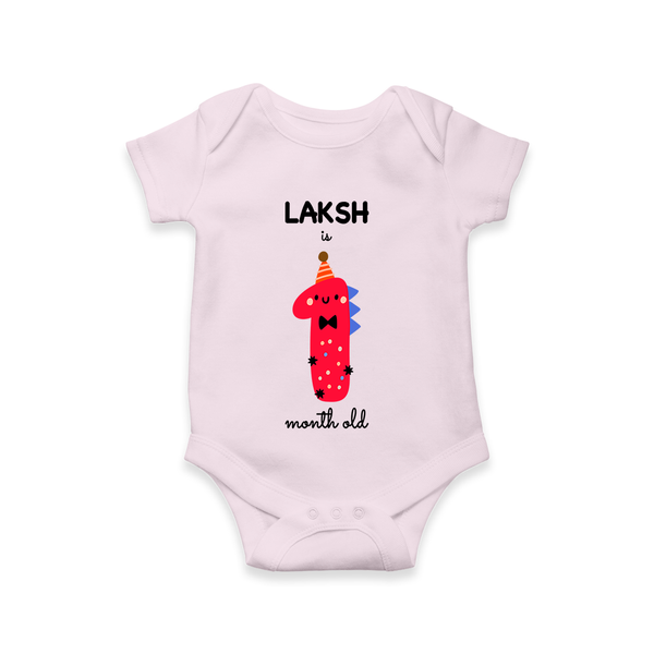 Celebrate The First Month Birthday Custom Romper, Featuring with your Baby's name - BABY PINK - 0 - 3 Months Old (Chest 16")
