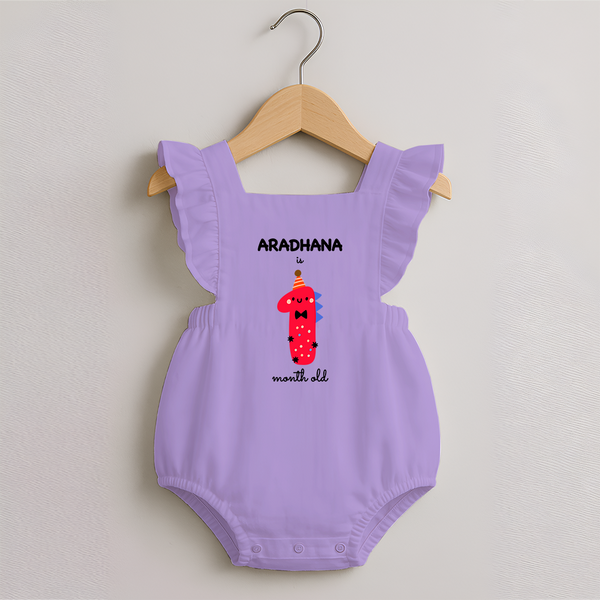 Milestone Romper Frock for 1st Month | Soft Cotton Personalized Romper Frock | Unisex Design - LILAC - 0 - 3 Months Old (Chest 19")