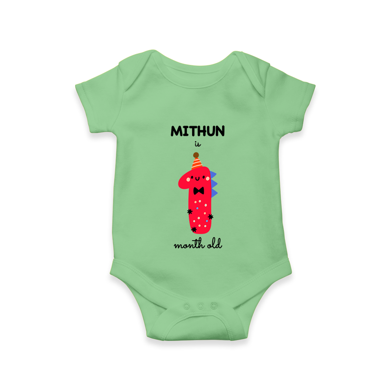 Milestone Romper for 1st Month | Soft Cotton Personalized Romper/Onesie | Unisex Design - GREEN - New Born (Chest 14")