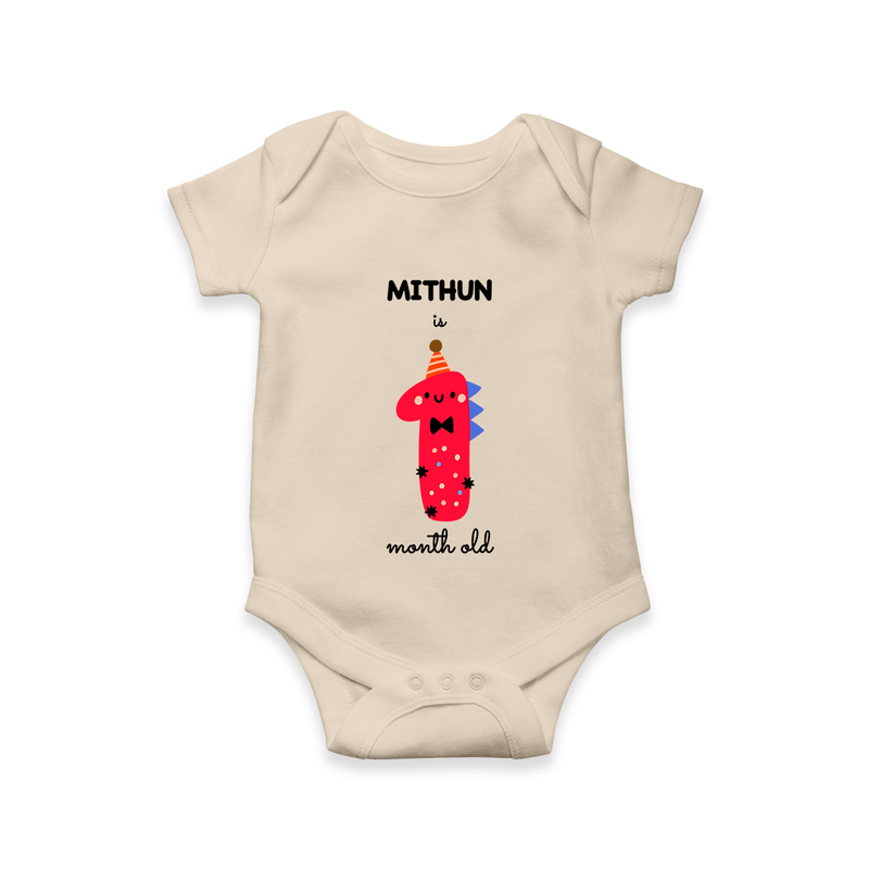 Celebrate Your Baby's 1-Month Journey With Our Beautifully Customized Baby Romper, Perfect For Capturing Magical Memories - IVORY - 0 - 3 Months Old (Chest 16")